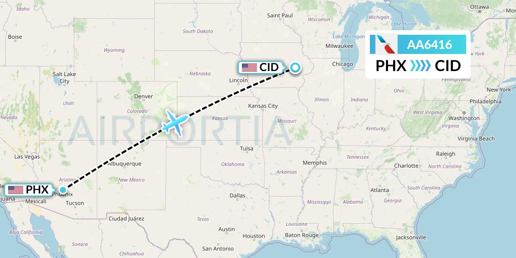AA6416 American Airlines Flight Map: Phoenix to Cedar Rapids