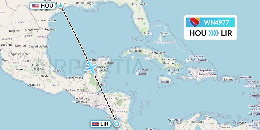 WN4977 Southwest Airlines Flight Map: Houston to Liberia