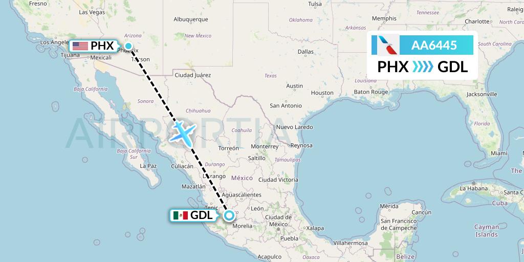 AA6445 American Airlines Flight Map: Phoenix to Guadalajara