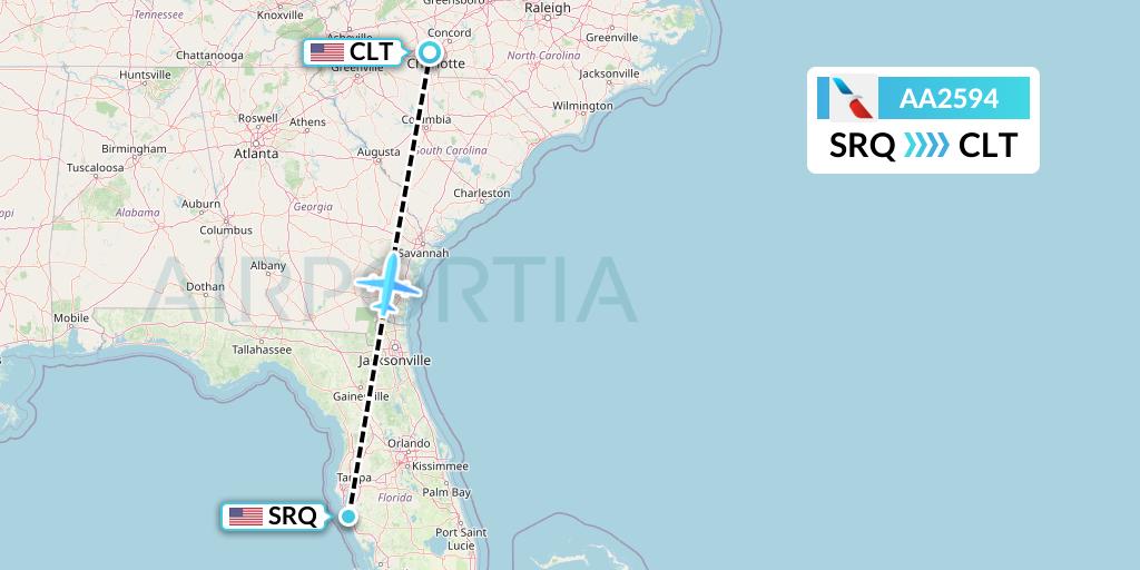 AA2594 American Airlines Flight Map: Sarasota to Charlotte