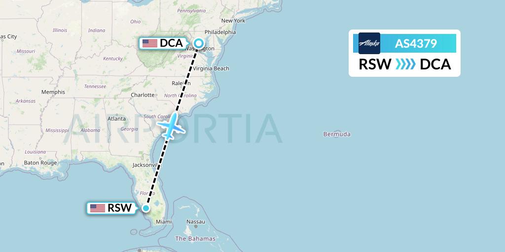 AS4379 Alaska Airlines Flight Map: Fort Myers to Washington