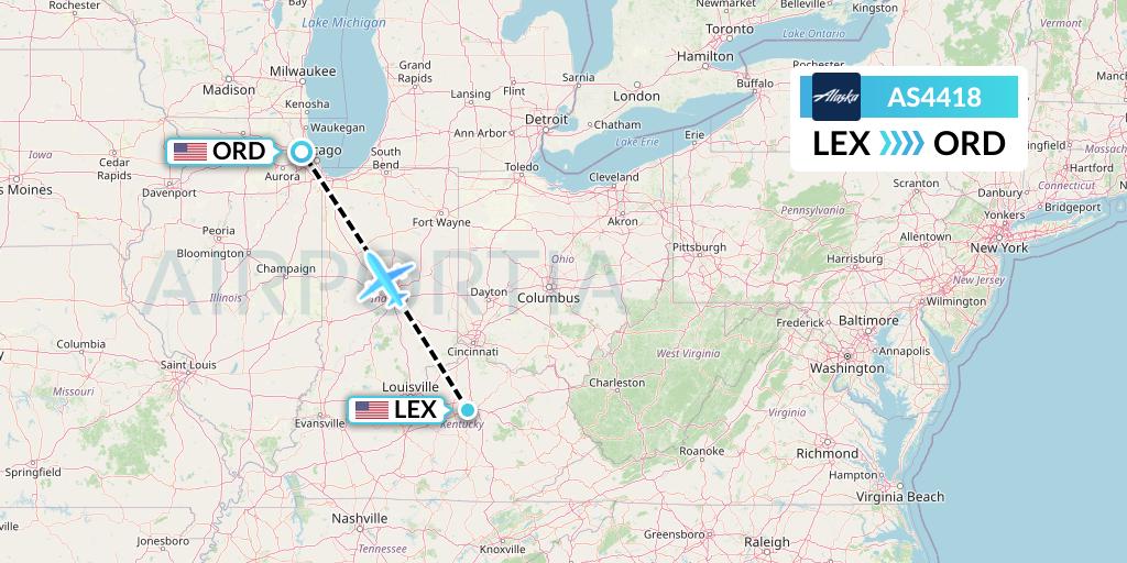 AS4418 Alaska Airlines Flight Map: Lexington to Chicago