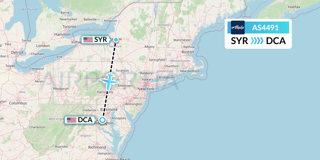 AS4491 Alaska Airlines Flight Map: Syracuse to Washington