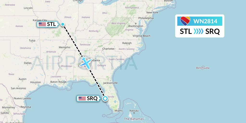 WN2814 Southwest Airlines Flight Map: St. Louis to Sarasota