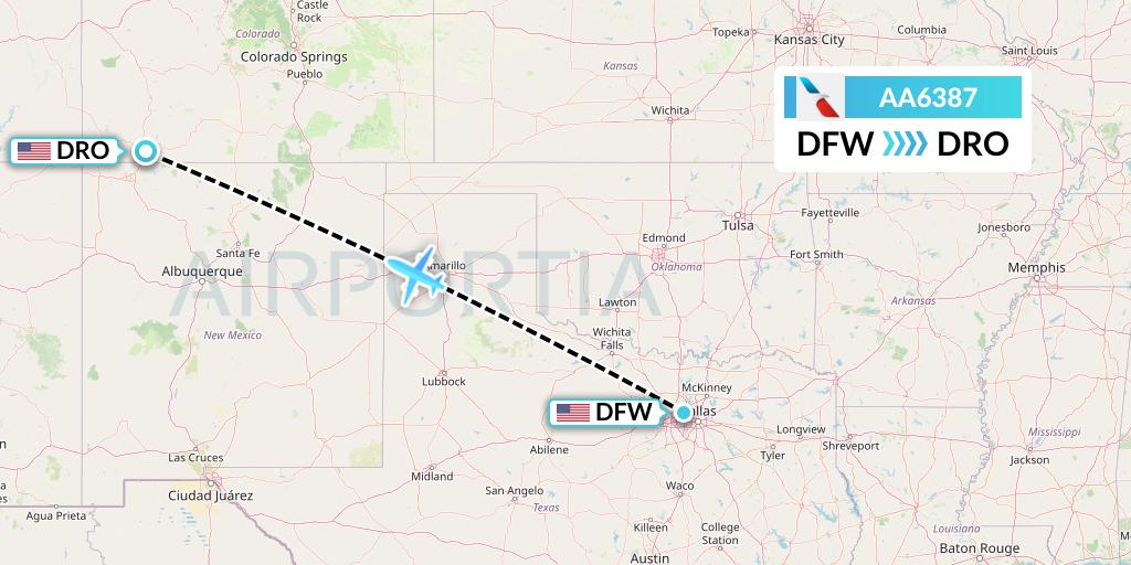 AA6387 American Airlines Flight Map: Dallas to Durango