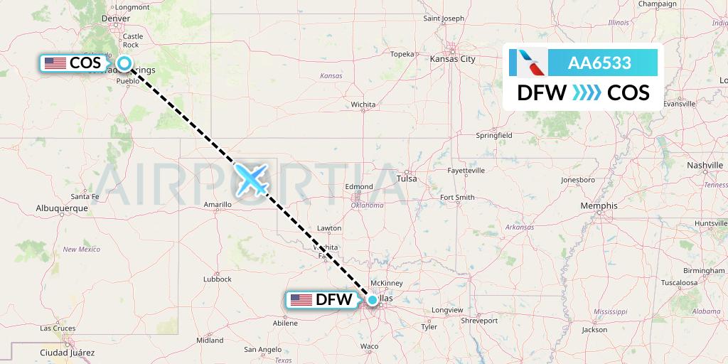 AA6533 American Airlines Flight Map: Dallas to Colorado Springs