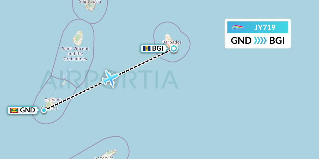 JY719 InterCaribbean Airways Flight Map: Point Salines to Bridgetown