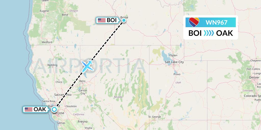 WN967 Southwest Airlines Flight Map: Boise to Oakland