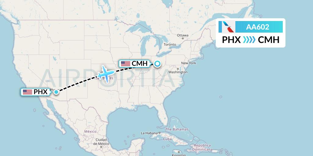 AA602 American Airlines Flight Map: Phoenix to Columbus