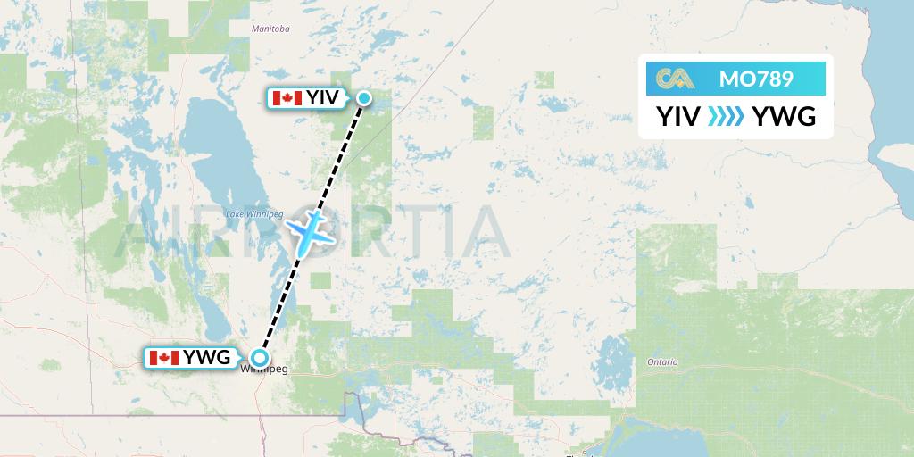MO789 Calm Air Flight Map: Island Lake to Winnipeg