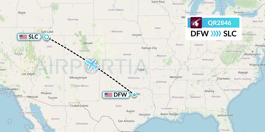 QR2846 Qatar Airways Flight Map: Dallas to Salt Lake City