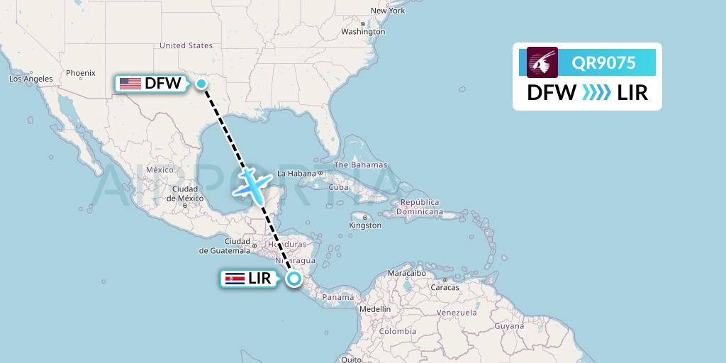 QR9075 Qatar Airways Flight Map: Dallas to Liberia