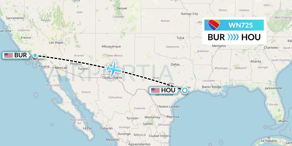 WN725 Southwest Airlines Flight Map: Burbank to Houston