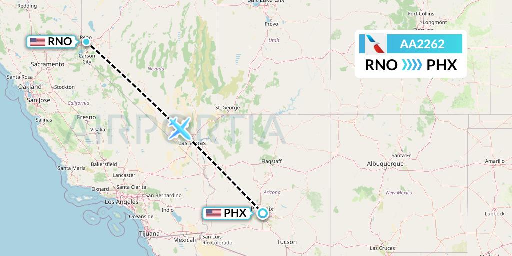 AA2262 American Airlines Flight Map: Reno to Phoenix