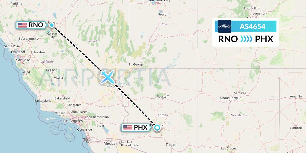 AS4654 Alaska Airlines Flight Map: Reno to Phoenix