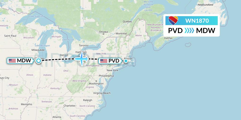 WN1870 Southwest Airlines Flight Map: Providence to Chicago