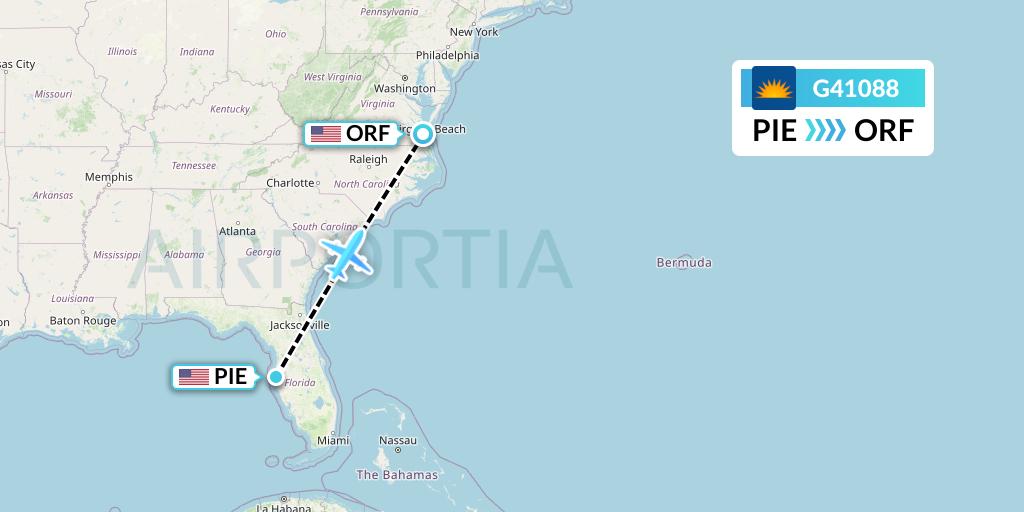 G41088 Allegiant Air Flight Map: St. Petersburg to Norfolk