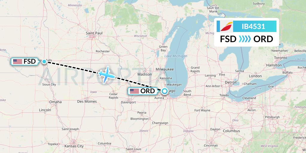 IB4531 Iberia Flight Map: Sioux Falls to Chicago