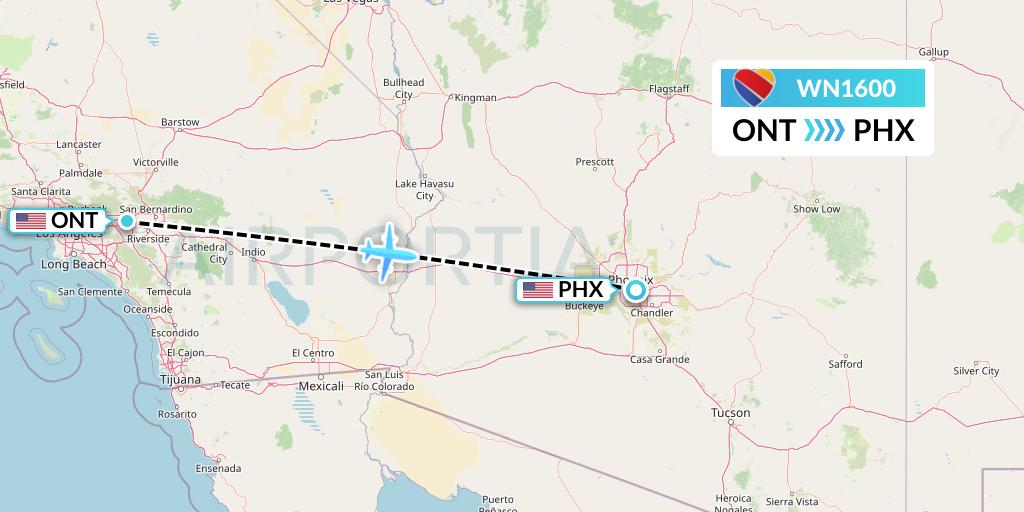 WN1600 Southwest Airlines Flight Map: Ontario to Phoenix