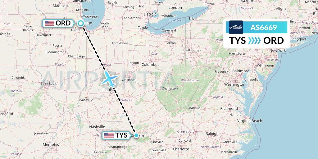 AS6669 Alaska Airlines Flight Map: Knoxville to Chicago