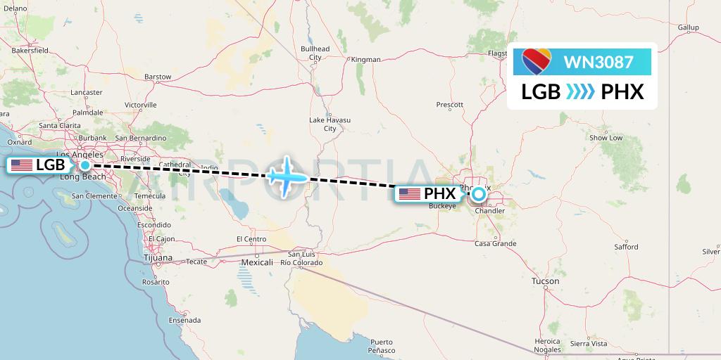 WN3087 Southwest Airlines Flight Map: Long Beach to Phoenix