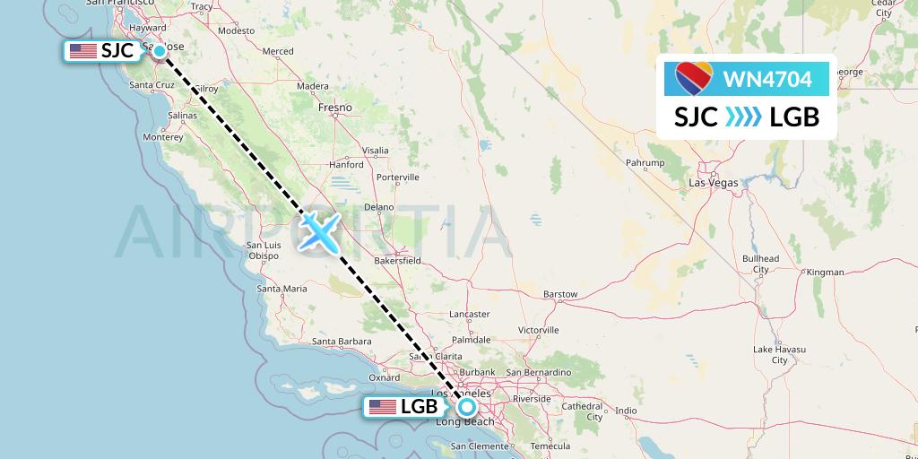 WN4704 Southwest Airlines Flight Map: San Jose to Long Beach