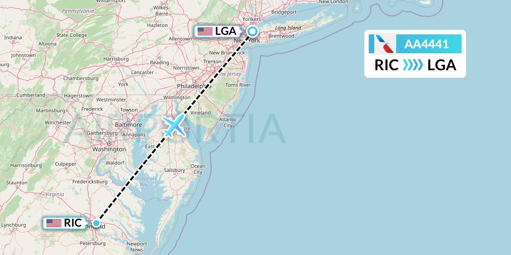 AA4441 American Airlines Flight Map: Richmond to New York