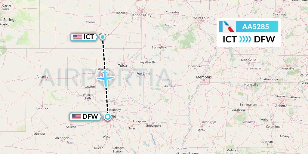 AA5285 American Airlines Flight Map: Wichita to Dallas