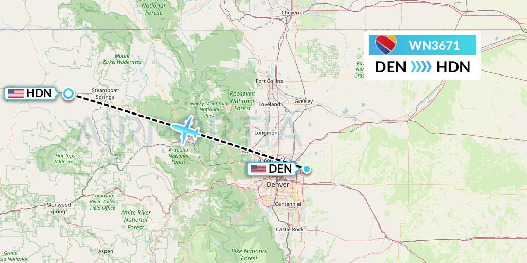 WN3671 Southwest Airlines Flight Map: Denver to Hayden