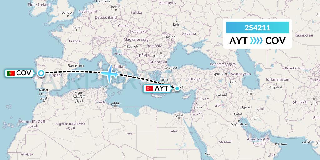 2S4211 Star Equatorial AL Flight Map: Antalya to Portugal