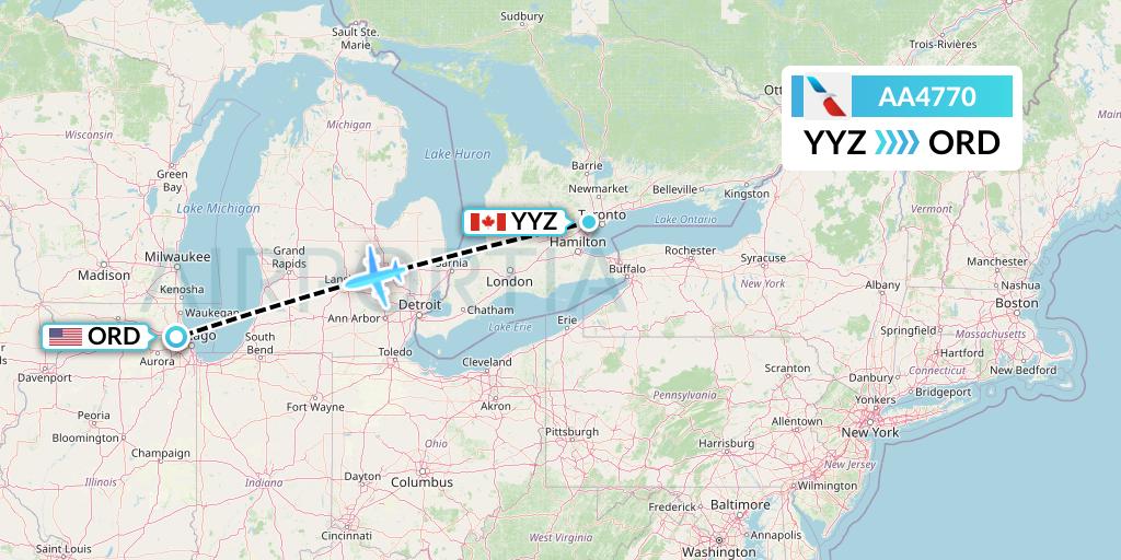 AA4770 American Airlines Flight Map: Toronto to Chicago