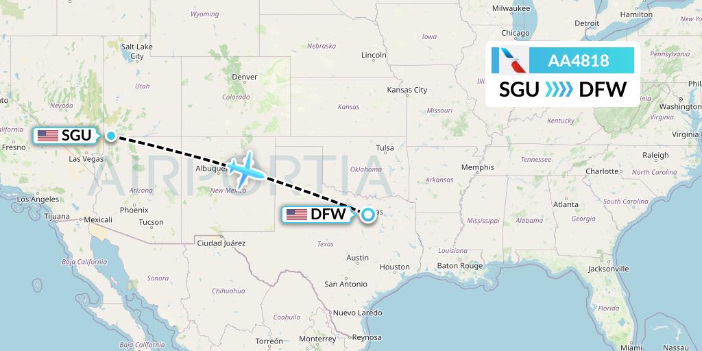 AA4818 American Airlines Flight Map: St. George to Dallas