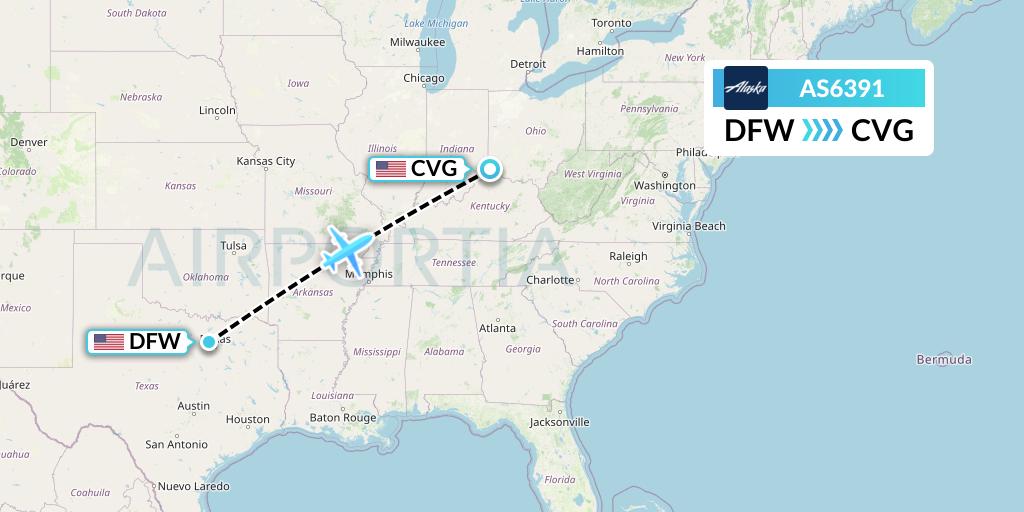 AS6391 Alaska Airlines Flight Map: Dallas to Cincinnati