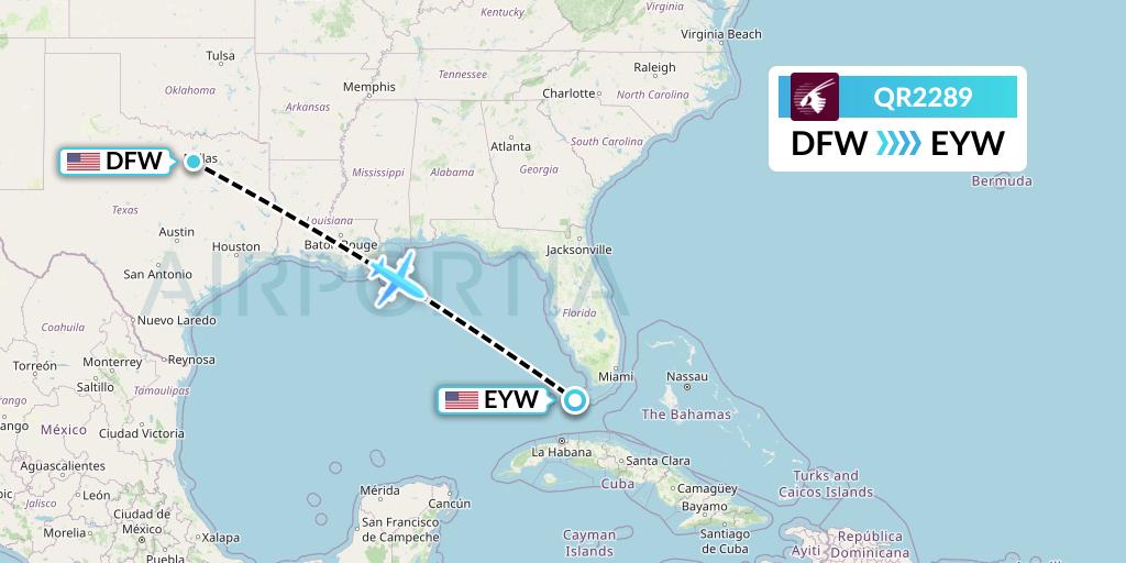 QR2289 Qatar Airways Flight Map: Dallas to Key West