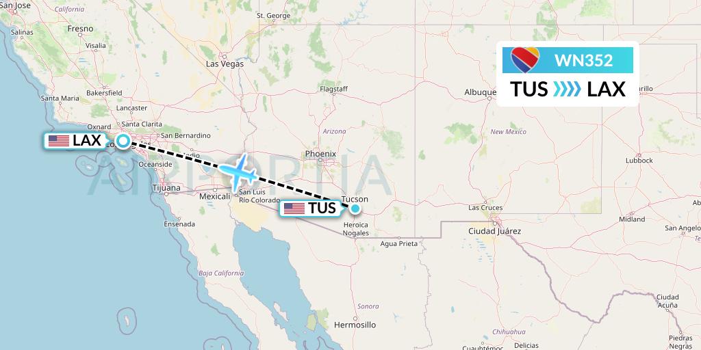 WN352 Southwest Airlines Flight Map: Tucson to Los Angeles