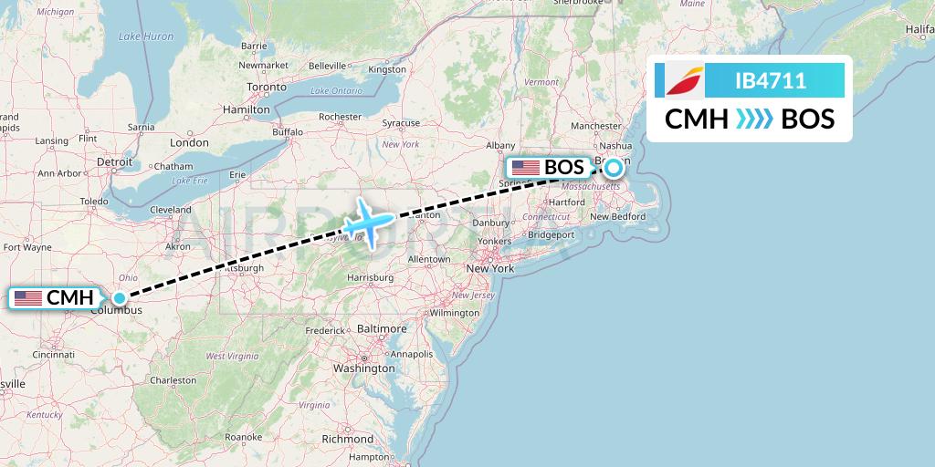 IB4711 Iberia Flight Map: Columbus to Boston