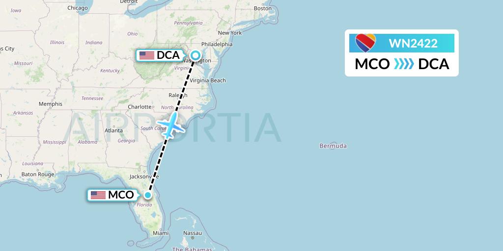 WN2422 Southwest Airlines Flight Map: Orlando to Washington