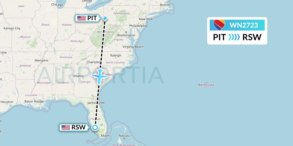 WN2723 Southwest Airlines Flight Map: Pittsburgh to Fort Myers