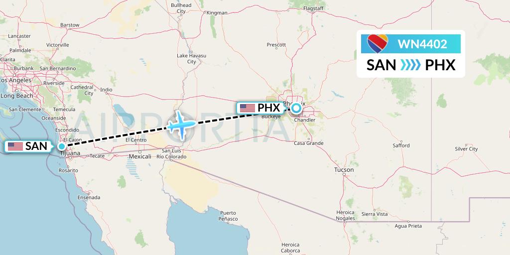 WN4402 Southwest Airlines Flight Map: San Diego to Phoenix