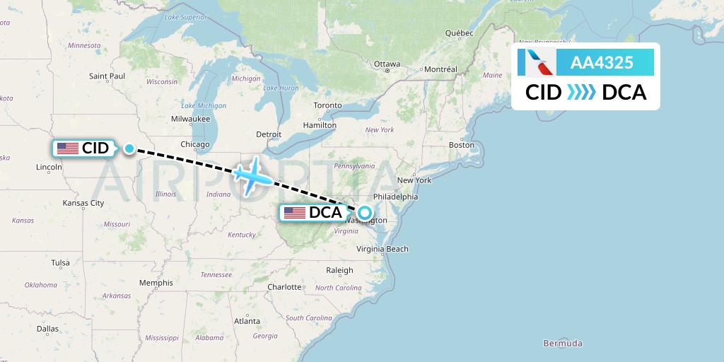 AA4325 American Airlines Flight Map: Cedar Rapids to Washington