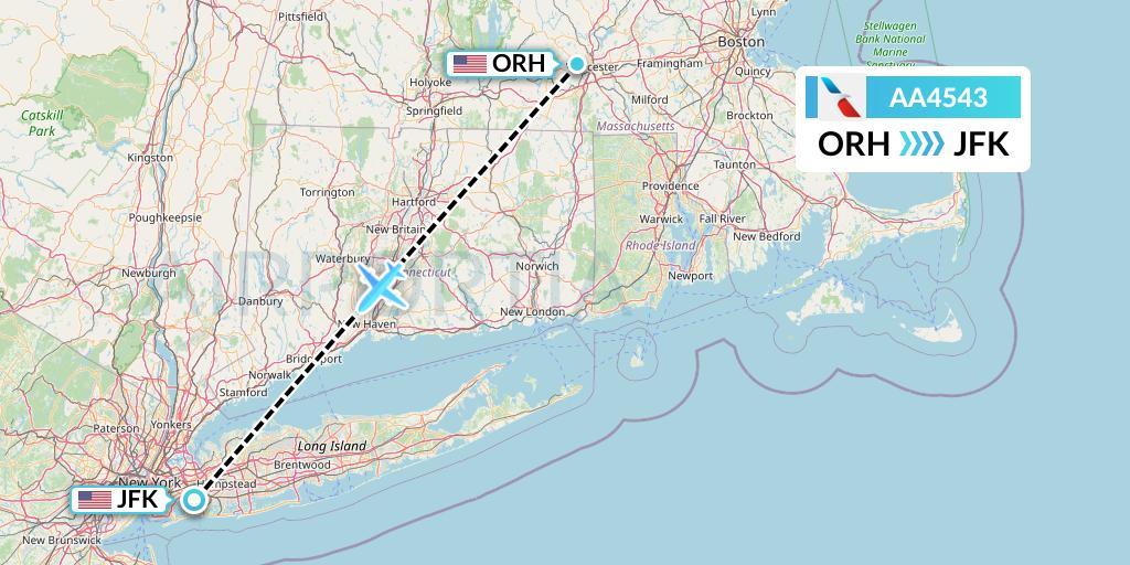 AA4543 American Airlines Flight Map: Worcester to New York