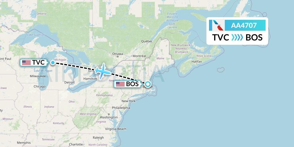 AA4707 American Airlines Flight Map: Traverse City to Boston