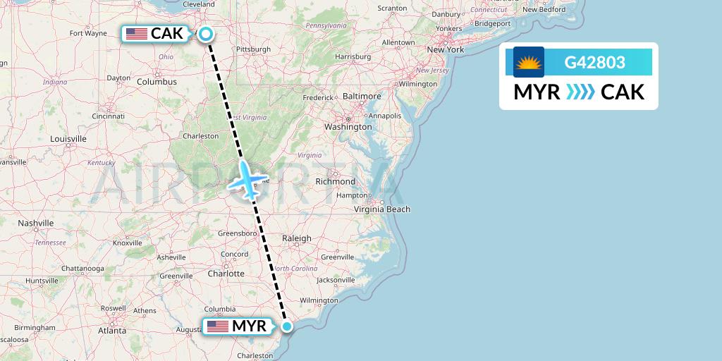 G42803 Allegiant Air Flight Map: Myrtle Beach to Akron