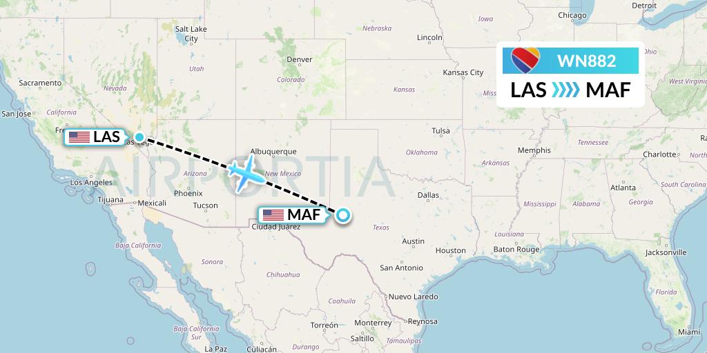 WN882 Southwest Airlines Flight Map: Las Vegas to Midland