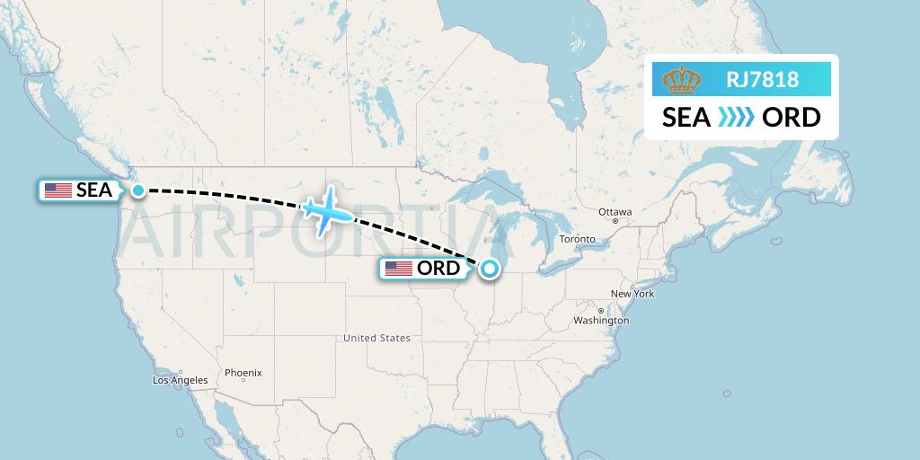 RJ7818 Royal Jordanian Flight Map: Seattle to Chicago