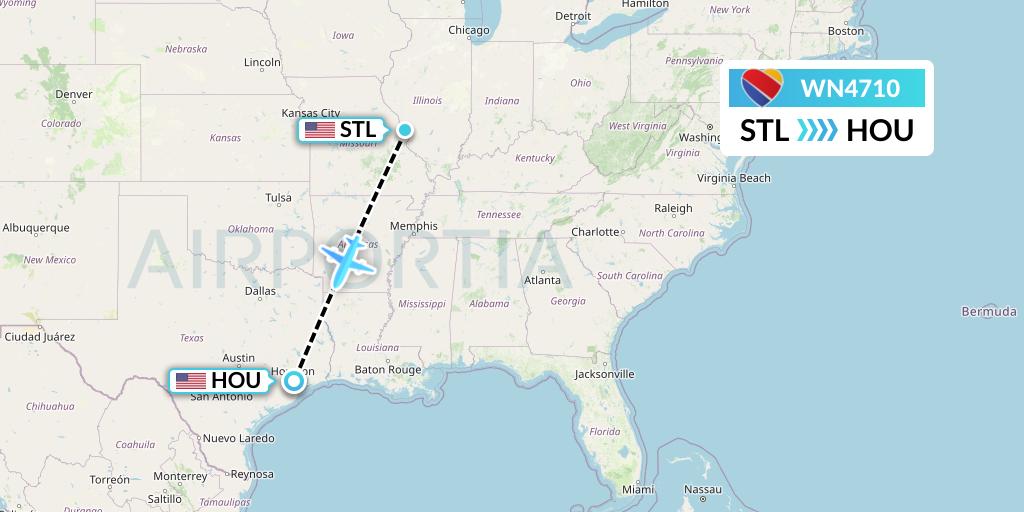 WN4710 Southwest Airlines Flight Map: St. Louis to Houston