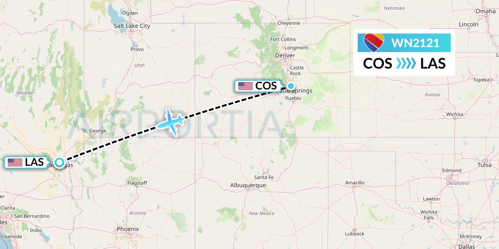 WN2121 Southwest Airlines Flight Map: Colorado Springs to Las Vegas