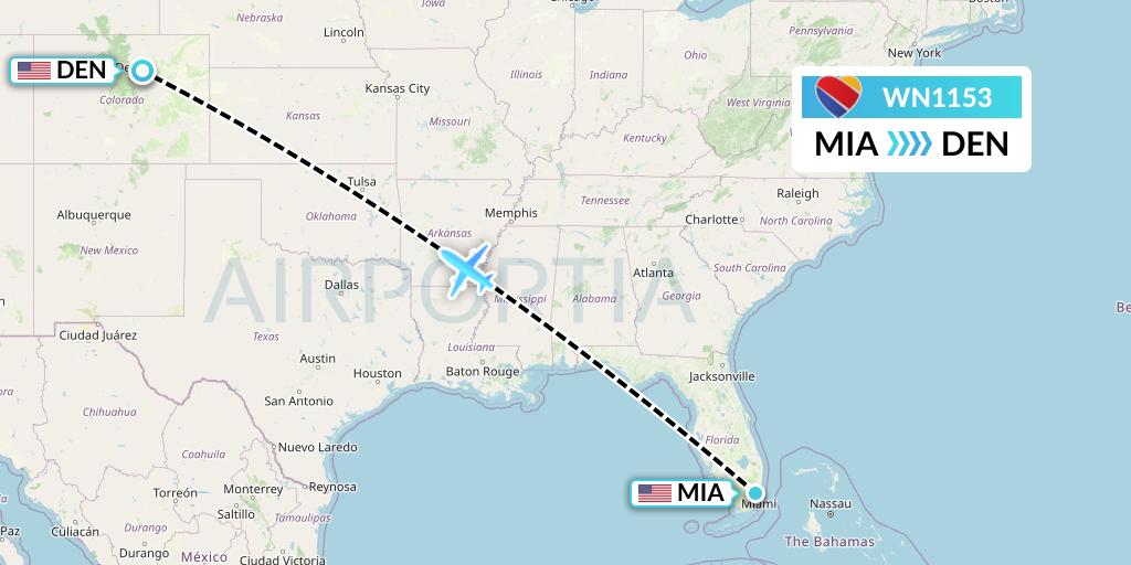 WN1153 Southwest Airlines Flight Map: Miami to Denver