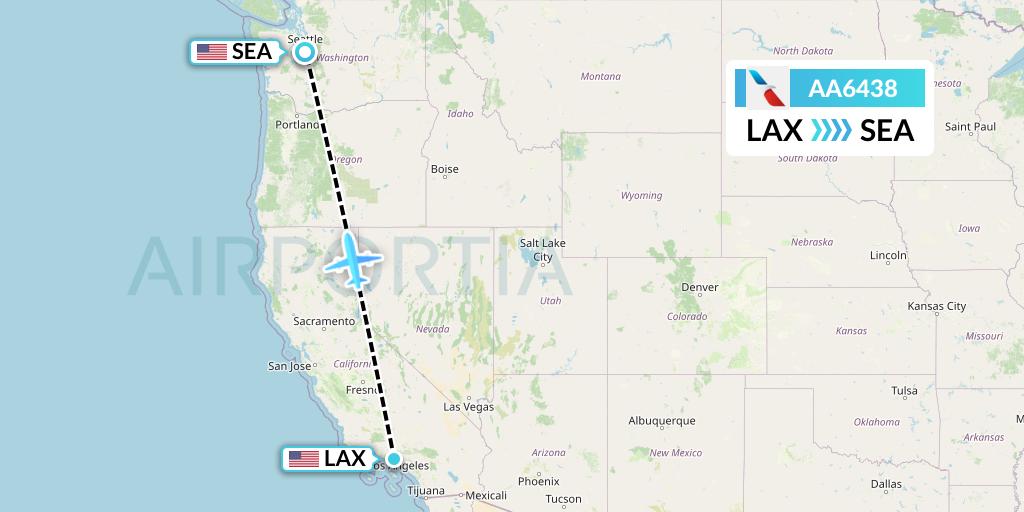 AA6438 American Airlines Flight Map: Los Angeles to Seattle