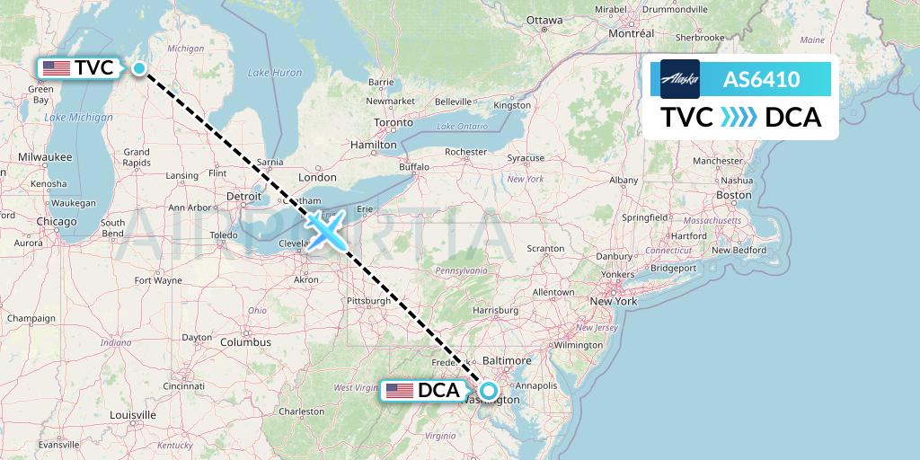 AS6410 Alaska Airlines Flight Map: Traverse City to Washington